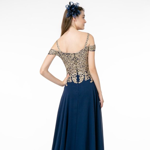 NEW CUT AWAY SHOULDERS SLEEVELESS A-LINE CHIFFON DRESS WITH ZIPPER BACK GL2998 - Picture 4 of 10